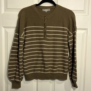 Marled Women's Striped Brown and Ivory Knit Sweater Size Large.